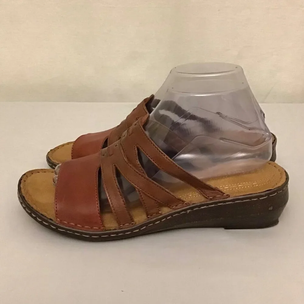 Naturalizer 9.5 Leather Sandals Strappy Slides Women’s Comfort Shoes Two Tone